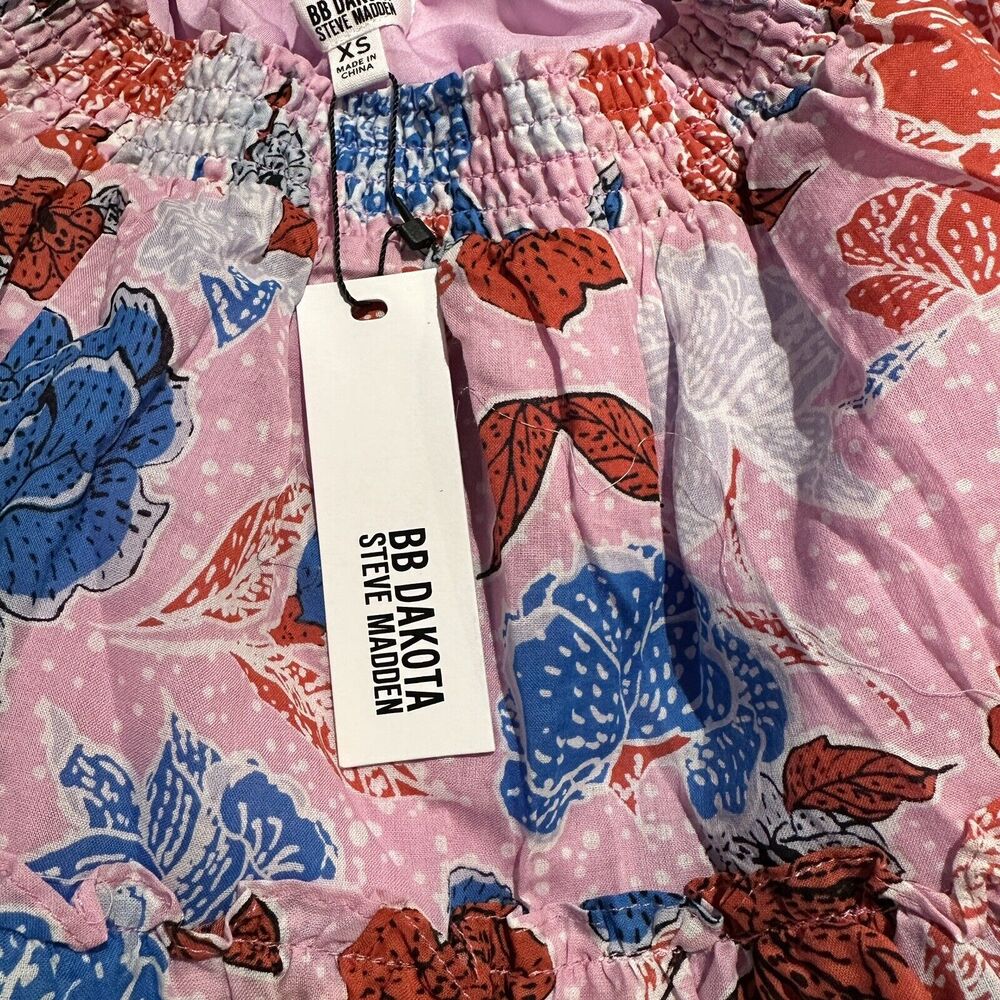 NWT Steve Madden XS Mini Skirt Pink Ruffle Maya Floral Beach Coastal Whimsy - Picture 6 of 8